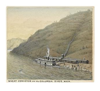 (WASHINGTON STATE.) [Lange, Edward; artist.] Olympia Oyster Industry / Wheat Conveyor on the Columbia River.